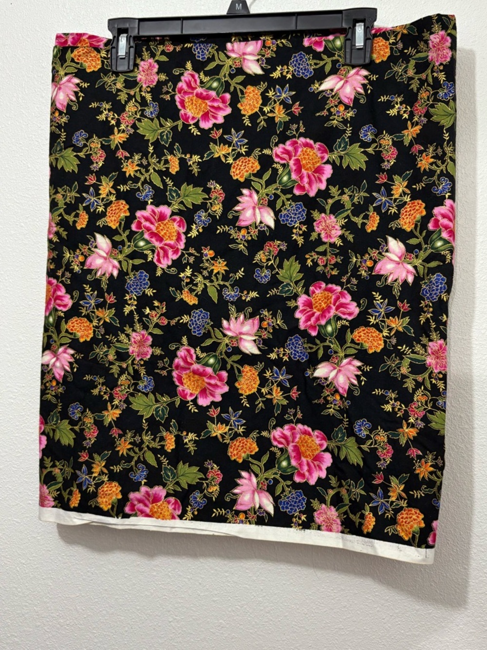 Marcus Brothers Textiles Black With Gold Outlined Flowers Leaves Cotton Fabric
